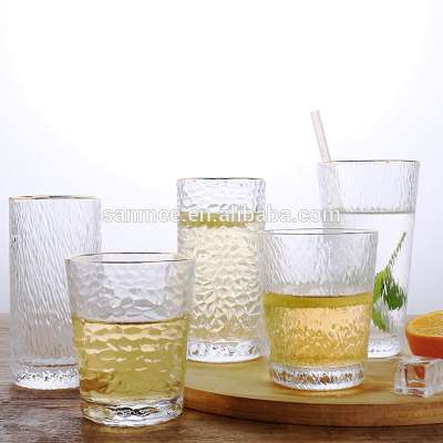 10oz/11oz/12oz Hammered Creative Glass Cups with Gold Rim Long Drink Whisky Glasses Lead Free Home Daily Use