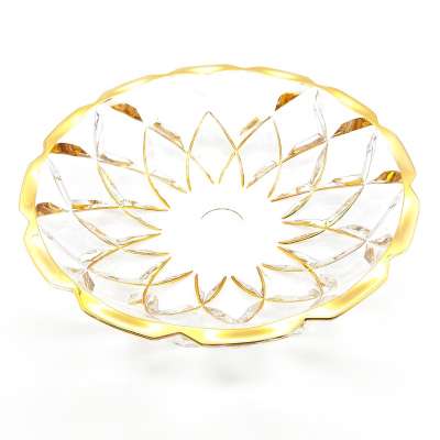 13.5 inch Large Luxury Crystal  Glass Round Fruit Plate Bowl with Gold Rim for Table Centerpieces Decoration