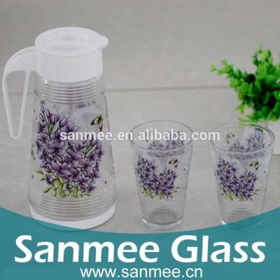 Purple Flower Design Heat Transfer Printed Glass Jug Set