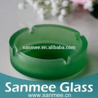 Round Frosted Green Color Spray And Printing Glass Ashtray