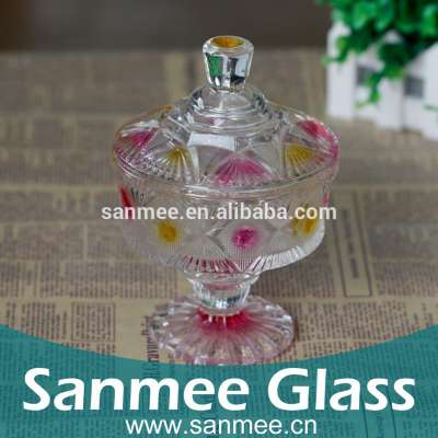 Decorative Spray Colors Glass Candy Box With Base